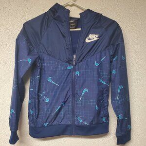 Nike Children's Blue Jacket with Logo - Loose Fit - Size Medium